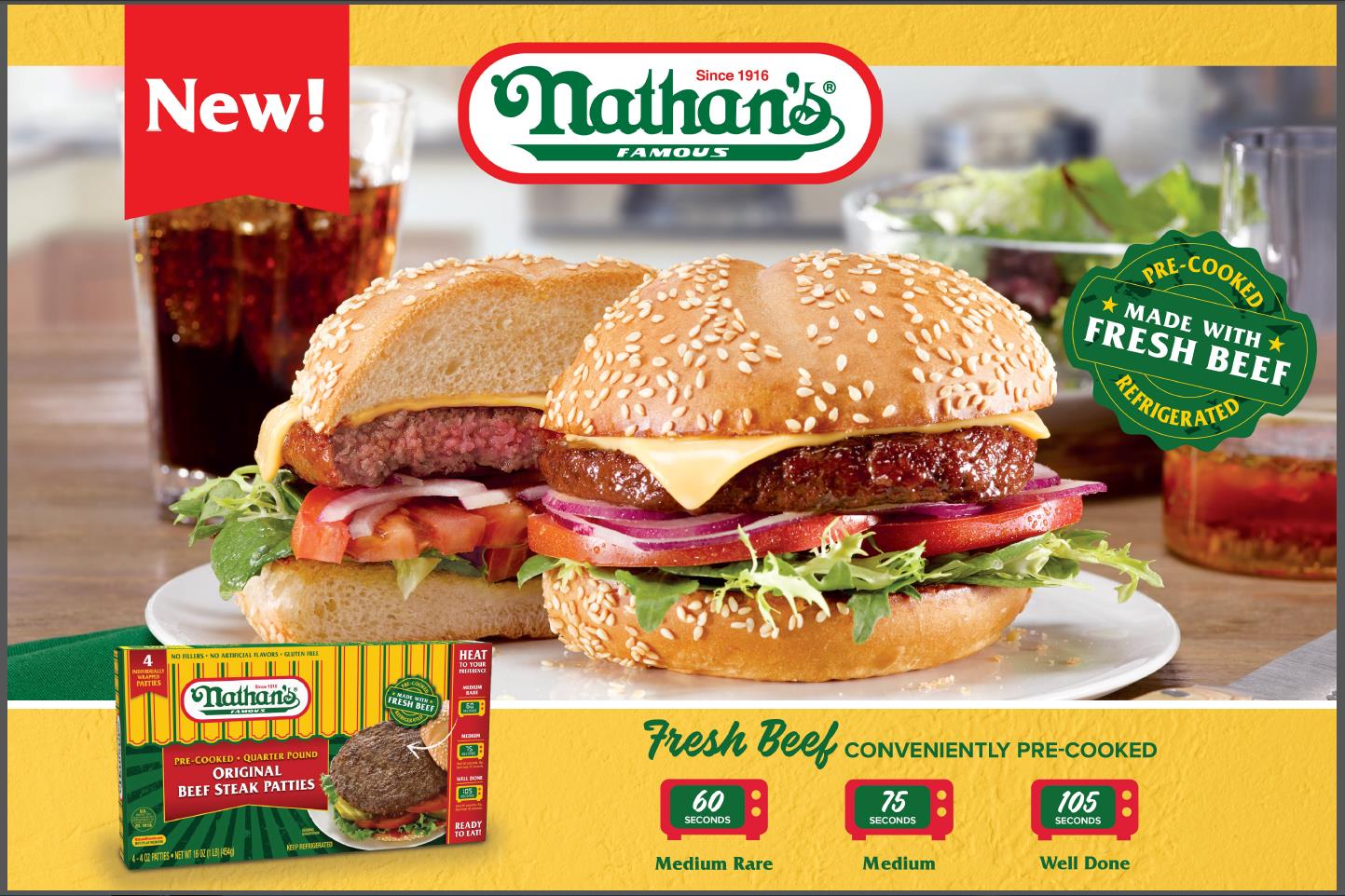 Nathan’s Famous® Introduces Pre-Cooked, Quarter-Pound Steak Patties for Purchase at Retail Grocery Stores