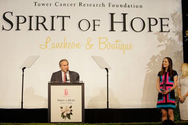 Dr. Jay Orringer accepting the Spirit of Hope Award at a luncheon hosted by the Tower Cancer Research Foundation's Magnolia Council.