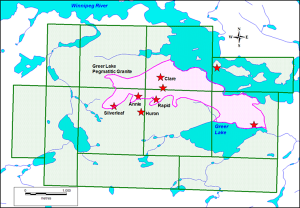 Figure 2 Historical pegmatite location map  northern portion  Lithium One Project