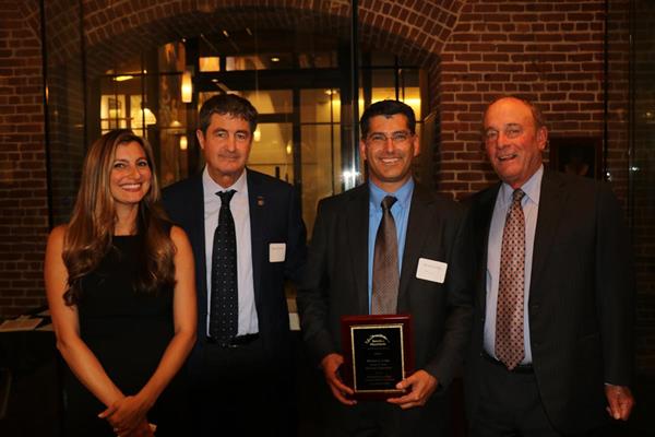 Swords to Plowshares Legal Director Kate Richardson (far left), Swords to Plowshares Executive Director Michael Blecker, Mike Lodge Chevron senior counsel, and John Keker partner at Keker, Van Nest & Peters LLP (far right) at Swords to Plowshares Pro Bono Legal Reception September 20, 2018. Mike Lodge was named the Bill Brockett Pro Bono Attorney of the Year by Swords to Plowshares. 
