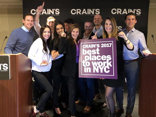 Team members from Transwestern's New York office celebrate the unprecedented back-to-back No. 1 ranking on the "Best Places to Work in New York City" list by Crain's New York Business.
