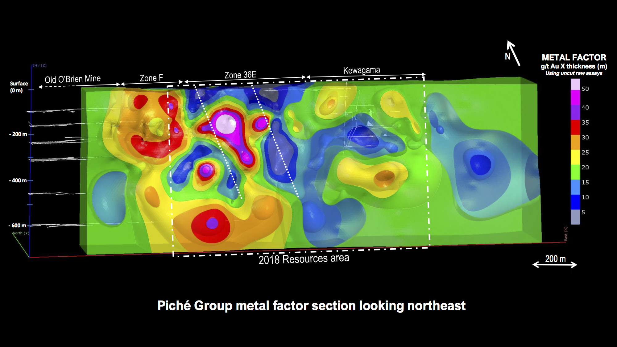 3D metal factor of the Piché Group looking northeast