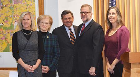 Pictured: (from left) DuPage County Economic Development Committee Chair Tonia Khouri, College of DuPage President Dr. Ann Rondeau, Choose DuPage President and CEO John Carpenter, DuPage County Board President Dan Cronin, and Glen Ellyn Village President Diane McGinley.