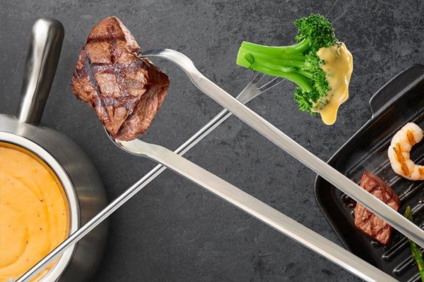 Fondue fanatics and grill masters unite when grill cooking style joins the signature fondue experience.