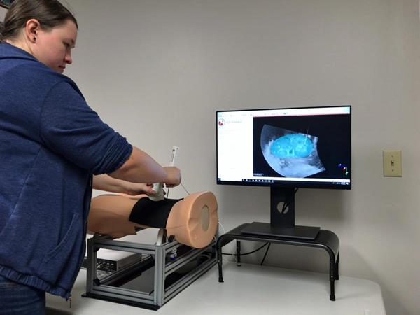 A member of the iMSTK development team, Samantha Horvath, demonstrates iMSTK in a virtual simulator for kidney biopsy.