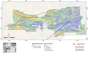Figure 1: Pen Gold Project Magnetic Survey Results and Interpreted Structures