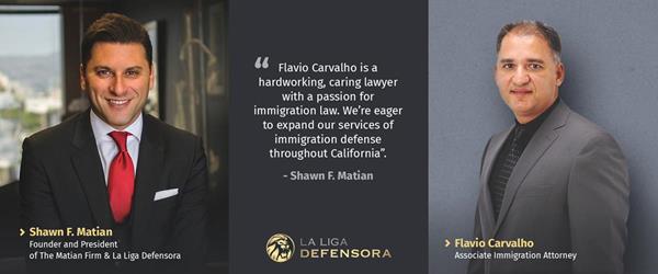 Associate Immigration Attorney Flavio Carvalho, Esq. alongside Founder and President of The Matian Firm | La Liga Defensora, Shawn F. Matian, Esq.