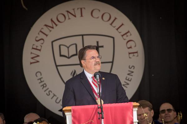 Santa Barbara County Sheriff Bill Brown addresses the Westmont graduates who've endured a record five evacuations beginning with the Thomas Fire, the largest blaze in California history. 