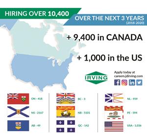 J.D. Irving, Limited, prévoit plus de 10 200 embauches entre 2018 et 2020