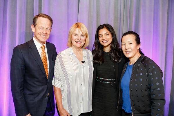 Tim Ritchie, President and CEO of The Tech Museum of Innovation, Carol Bartz, former CEO of Autodesk and Yahoo, Nita Singh Kaushal, founder of Miss CEO, and Aileen Lee, founder of Cowboy Ventures gather at the Girls @ The Tech Luncheon May 16, 2018. The event hosted an important conversation about opportunities for girls in STEM and supporting leadership for women in Silicon Valley. The luncheon is part of the Girls @ The Tech Initiative by The Tech Museum of Innovation. #GirlsatTheTech