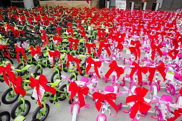 Rows of completed bikes await distribution.
