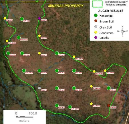 Auger drilling results at the Riachao kimberlite