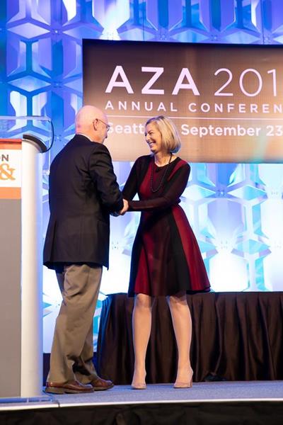 Shedd Aquarium's Peggy Sloan is sworn in as the new chair of AZA's Board of Directors.

