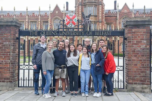 Belmont University students and faculty post outside of Queens University, Belfast, Northern Ireland, July 2018.