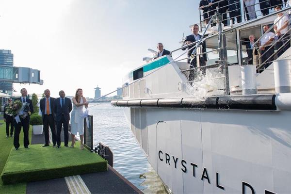 Captain Ferenc (Captain, Crystal Debussy), Tom Wolber (President & CEO, Crystal Cruises), Walter Littlejohn (Vice President and Managing Director, Crystal River Cruises) and Rachel York (Godmother)
