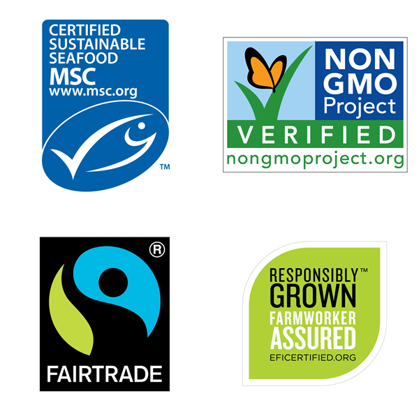 These four labels provide independent assurance the companies have followed rigorous standards in sourcing their products.