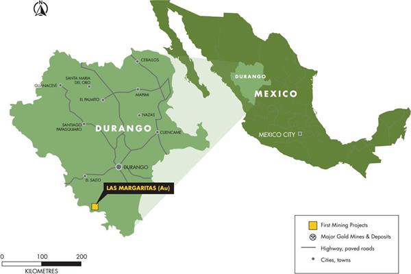 Figure 1: Location of Las Margaritas Property in Durango State, Mexico
