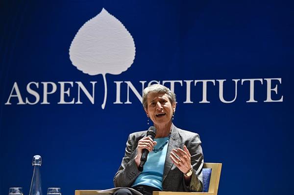 Former US Secretary of the Interior Sally Jewell speaking at the Aspen Institute in 2015. 
Credit: The Aspen Institute