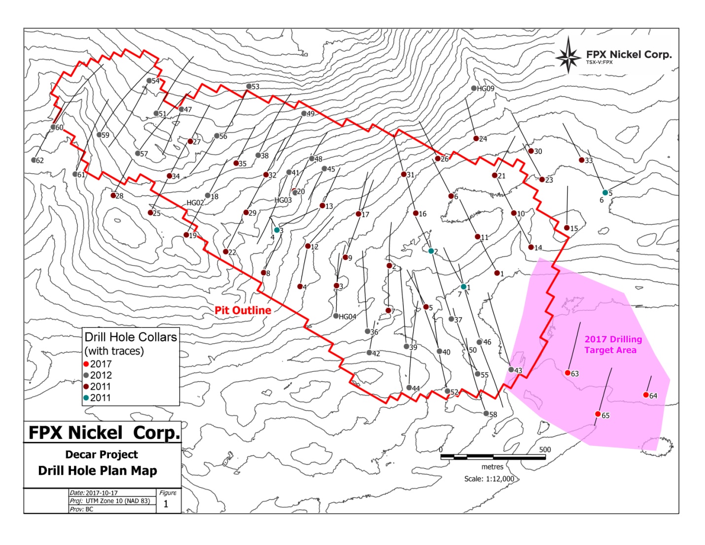 Figure 1: Plan Map of the Reported Baptiste Deposit Drill Holes