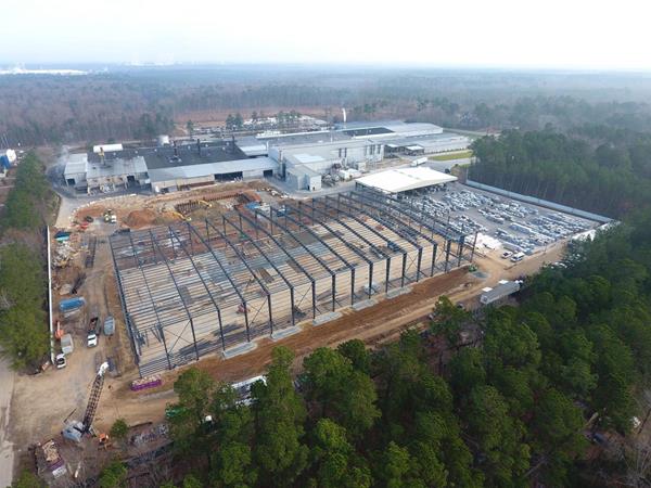Construction of the new 220,000 square foot building - the size of nearly four football fields - is underway at JW Aluminum's Goose Creek, South Carolina facility. 