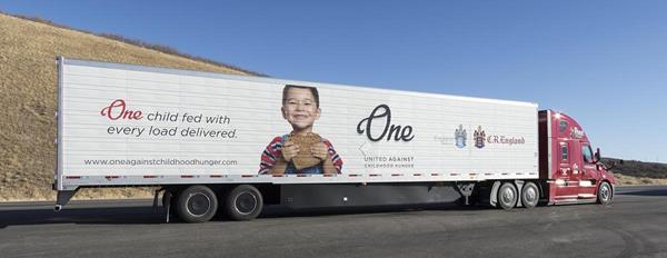 One Initiative-branded trailer promoting Million Meals campaign, a community outreach program of C.R. England and England Logistics.