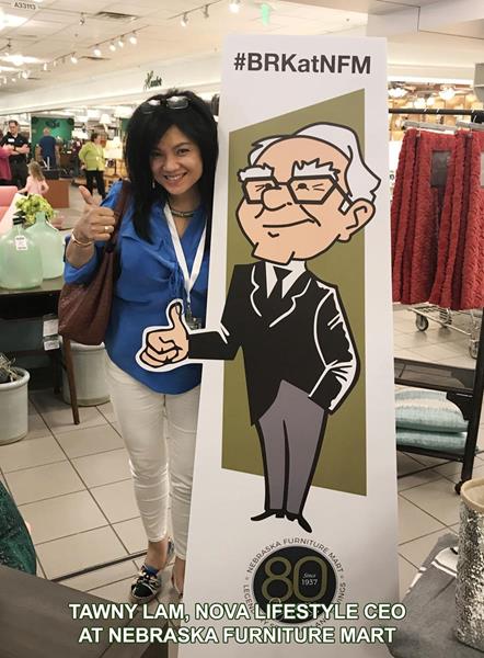 CEO Tawny Lam With a Stand-in for Warren Buffett