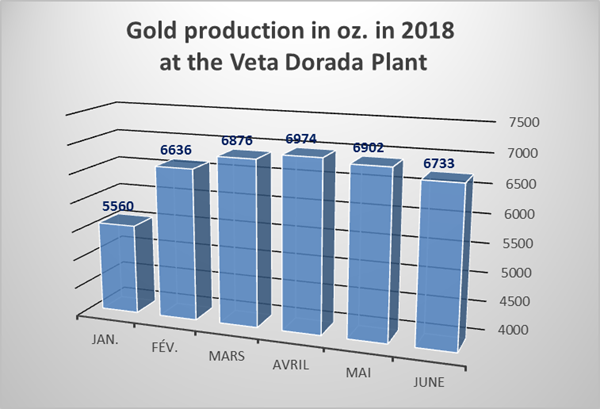 Figure 1. Monthly production at the Veta Dorada plant in 2018