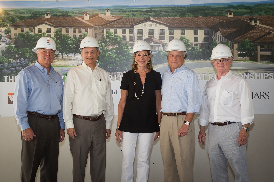 Belmont Village Senior Living, White Construction Company and Huitt-Zollars Architecture firm leadership at the Belmont Village Lakeway Topping Out Event on September 20.