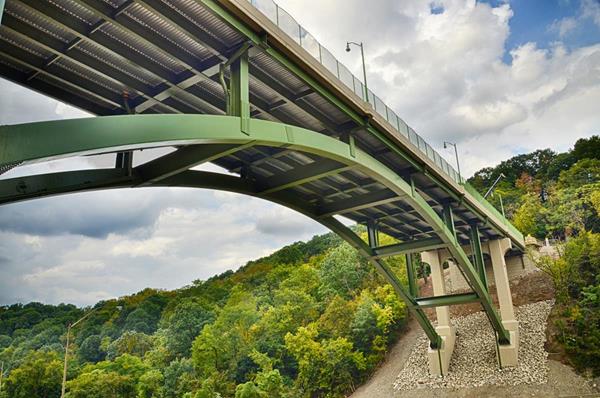 Greenfield Arch Bridge, Pittsburgh, Pa. — NSBA’s 2018 National Prize Bridge Award Winner in the Long Span category, fabricated by High Steel Structures LLC.