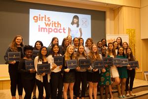Girls with Impact grads hold certificates from Sen. Blumenthal, elated