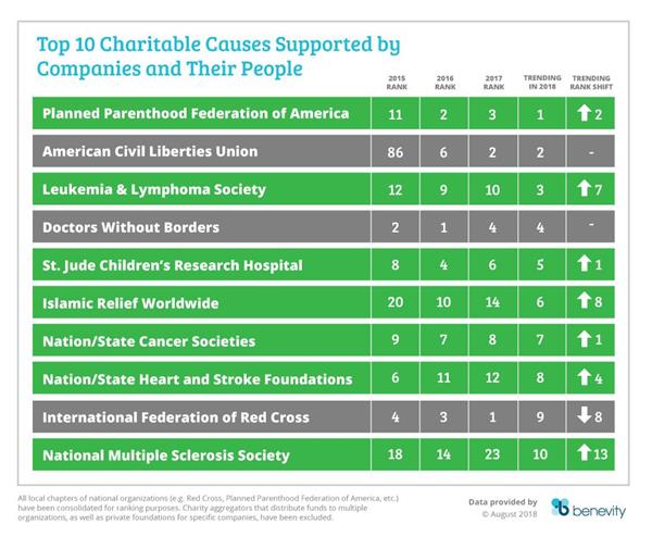 Top Ten Causes Supported by Companies and Their People 