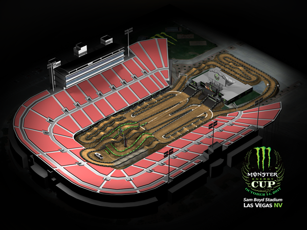 2017 Monster Energy Cup track map designed by 5-time Monster Energy Supercross Champion Ricky Carmichael. 
