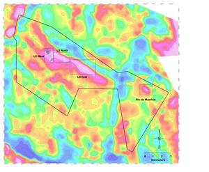 Figure 3 Gravimetric Survey Map with High Bouguer Gravity Coincident with Known Mineral Resources