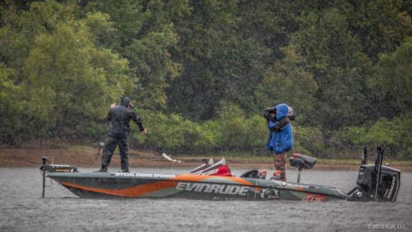 FLW pro Bryan Thrift fishes from a boat powered by Evinrude.