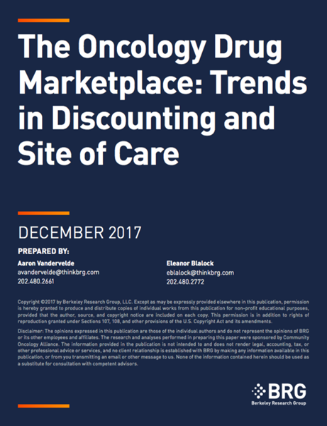 "The Oncology Drug Marketplace: Trends in Discounting and Site of Care." A new study of trends in the 340B Drug Discount Program, released today by the Community Oncology Alliance (COA), finds that the average profit margin on oncology drugs purchased by hospitals through the 340B program has grown to 49 percent in 2015. At the same time, 340B discounts provided by manufacturers have exploded, leading to pricing pressure on cancer drugs. 
