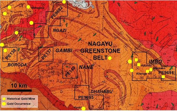 Figure 1. Licences in the Ngayu greenstone belt