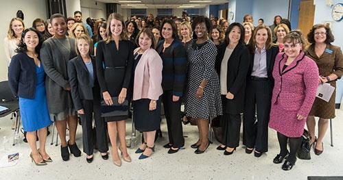 Photo Caption A: Women leaders from the community make their voices heard during Day 1 of “Women in Media: The Courage to Own Your Story,” an event hosted by Berkeley College at its campus in Midtown Manhattan, NY, on October 18, 2017, in honor of Women’s Entrepreneurship Week. Melissa DeRosa, Secretary to New York State Governor Andrew M. Cuomo (standing, 4th from left) delivered the keynote address.