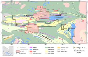 Dore Gold Project: Property Outline and Geology Map
