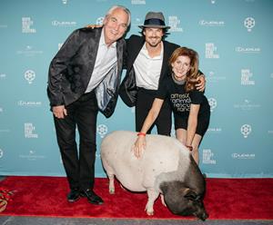 Humanitarian award recipient Ian Somerhalder joins Napa celebrity Mr. Moo and Monica and David Stevens, co-founders of Jameson Animal Rescue Ranch. Ian's wife Nikki Reed was also recognized.