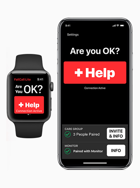 FallCall Lite: the only medical alert app with connectivity to a 24/7 emergency dispatch center for Apple Watch and iPhone.