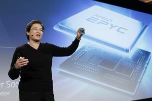 AMD President and CEO Dr. Lisa Su reveals the company’s next-generation EPYC™ server processor at the AMD Next Horizon event in San Francisco on November 6, 2018