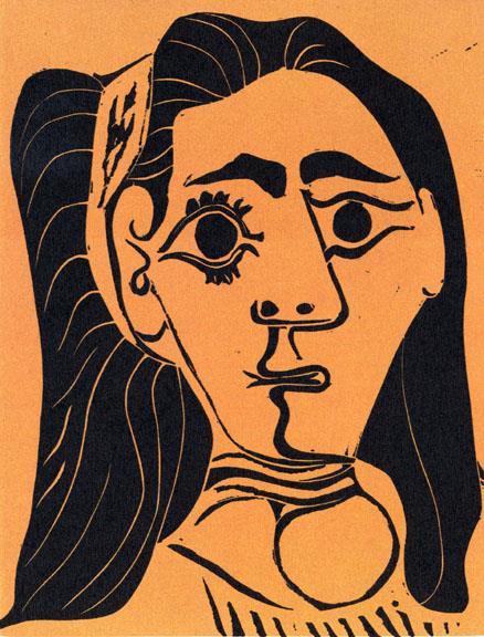 Pablo Picasso, Jacqueline au bandeau III (B.1079), Linocut in color on watermarked Arches vellum. Signed lower right in pencil and marked "epreuve d'artiste" at lower left. 15.75 x 10.6 inches