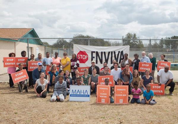 Richmond County residents and allies from across the state gather in the Dobbins Heights community of Richmond County to protect the construction of an Enviva wood pellet mill in 2017.