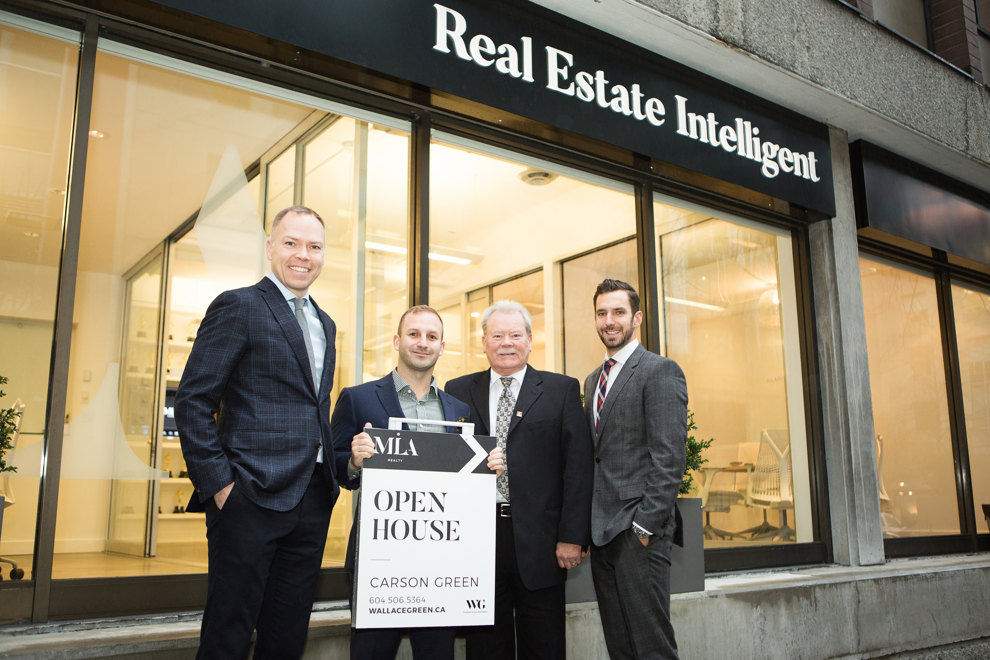 (L to R) Cameron McNeill, Executive Director of MLA Canada is joined by Realtor Carson Green and Managing Broker Peter Talbot of MLA Realty, and his business partner Ryan Lalonde, President of MLA Canada to launch the rebrand of the boutique brokerage