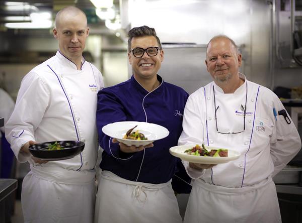 David George, Crystal Serenity’s Chef de Cuisine; Jon Ashton, Chef; Werner Brenner, Crystal Serenity’s Executive Chef