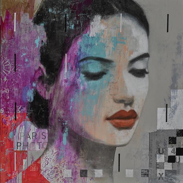 Francois Fressinier, One at a Time, oil and mixed media on canvas, 30 x 30 inches