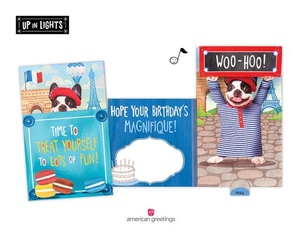 Make it a banner birthday with new Up In Lights™ cards from American Greetings featuring whimsical characters that hold up signs with fun lights, upbeat songs and celebratory wishes.