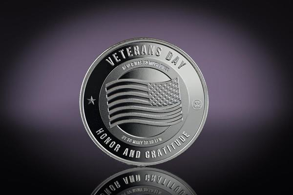 The Obverse side of the 'Honor and Gratitude' Veterans Day 1 oz Silver Round 