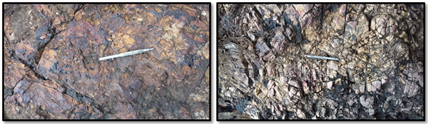 Figure 3 below shows images of breccia outcrops and oxidized zones sampled for assays.