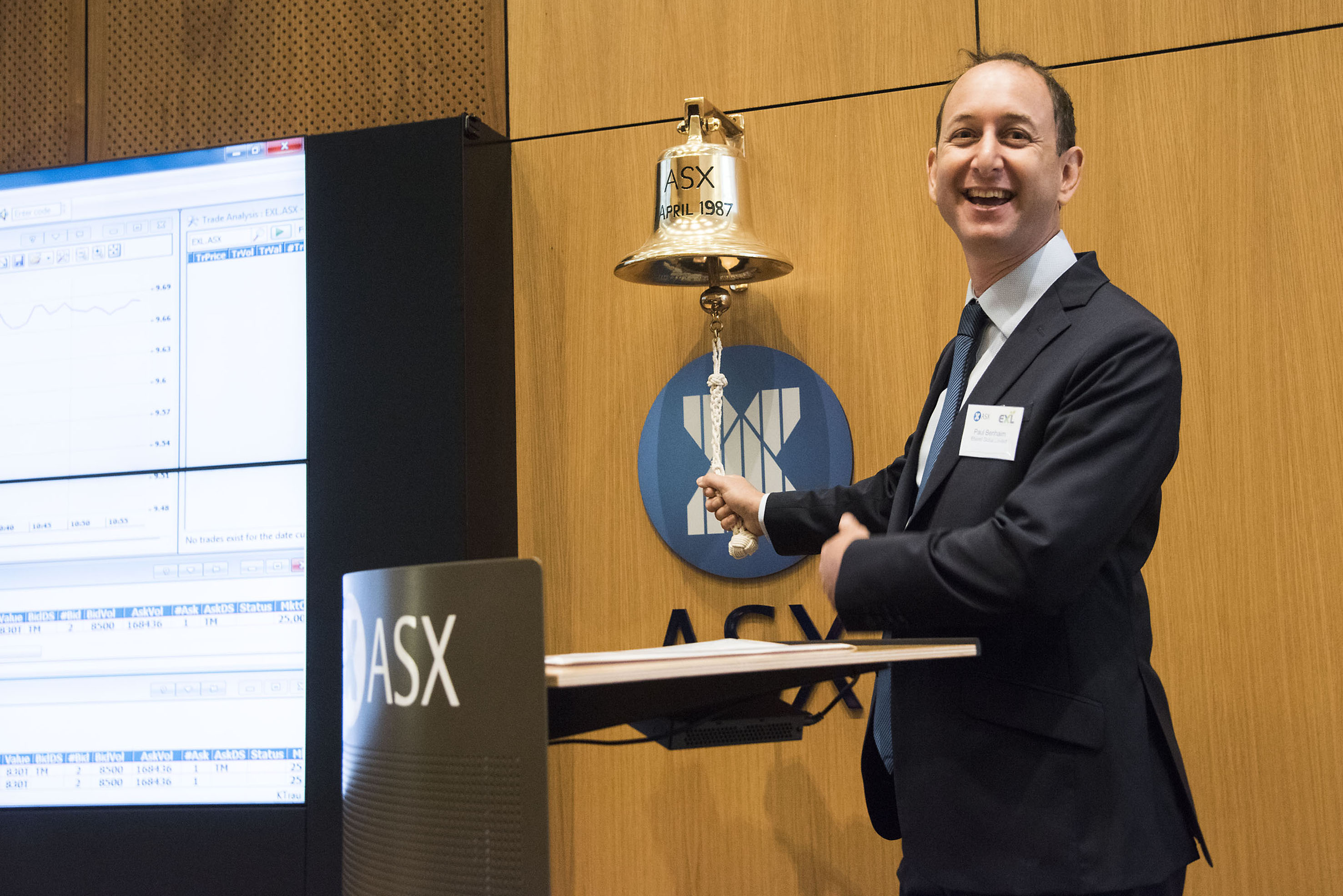 Paul Benhaim EXL CEO rings the ASX Bell on January 8, 2018